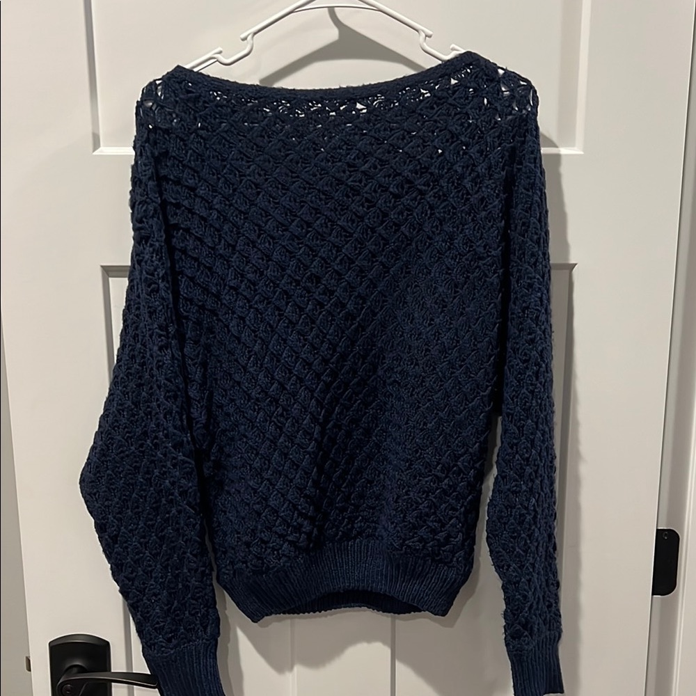 SHEIN Blue Crew Neck Sweater with Textured Knit